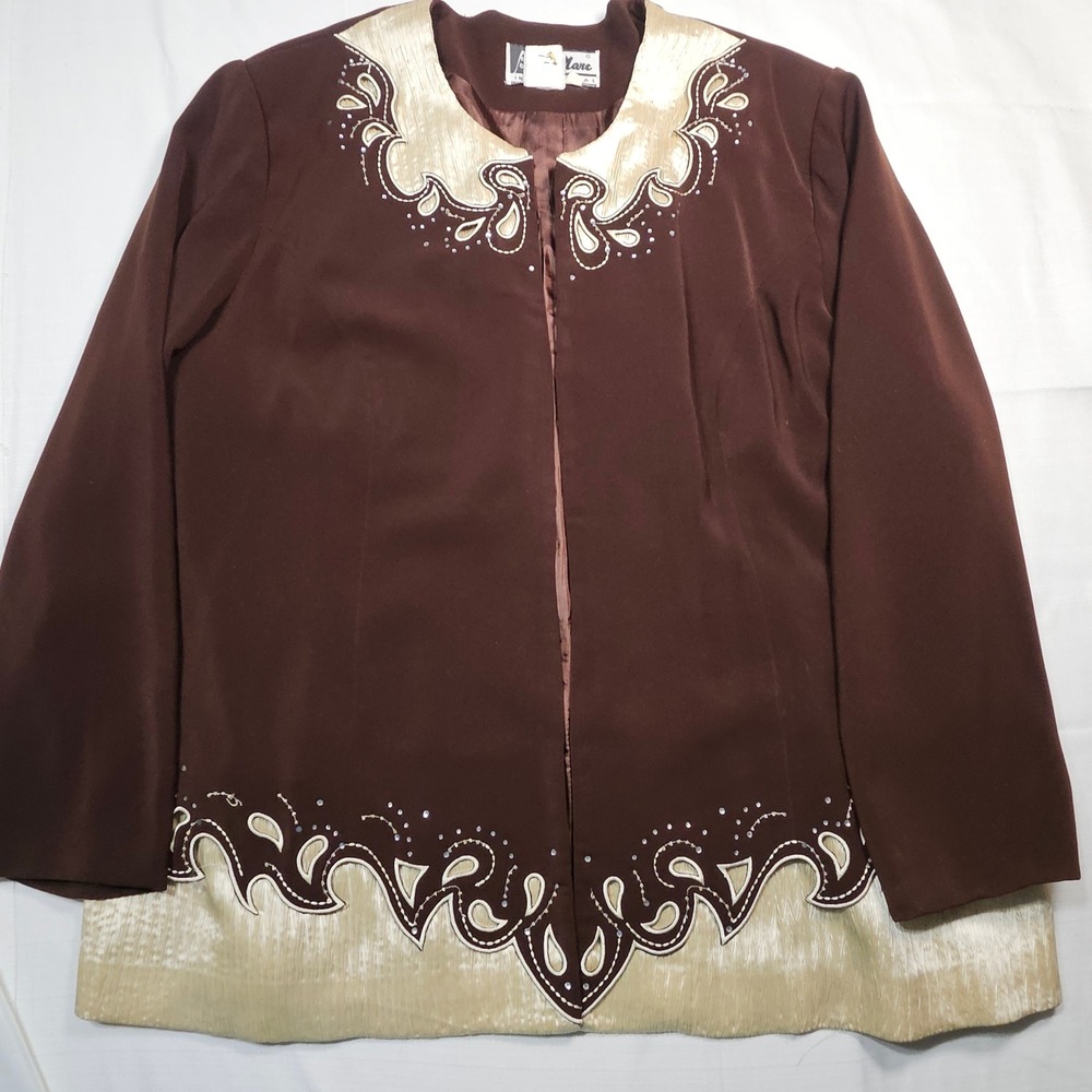Ben Marc International Women's Brown Embellished Collar Bolero Jacket Size 24‎